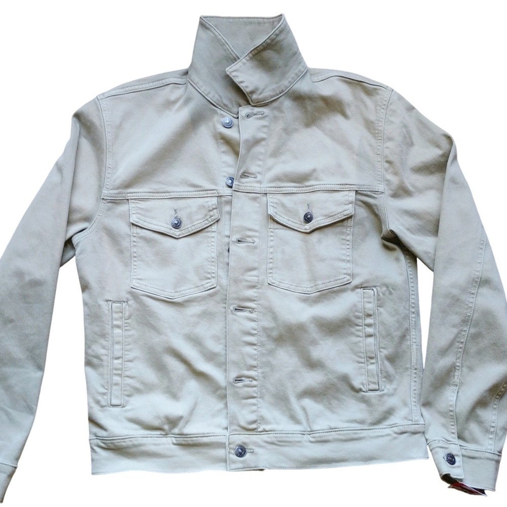 Express Sage Green Denim Style Jacket L Button Front Chest Pockets NEW